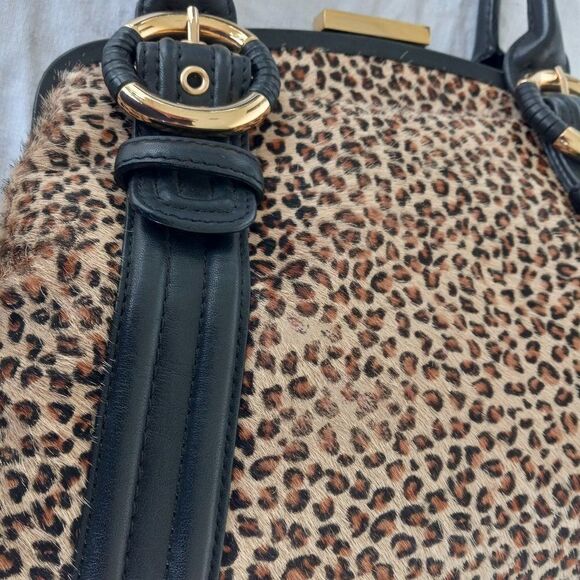 Hair Calf Leather Leopard/Cheetah Print Satchel bag Cottagecore Grandmacore - Picture 15 of 15